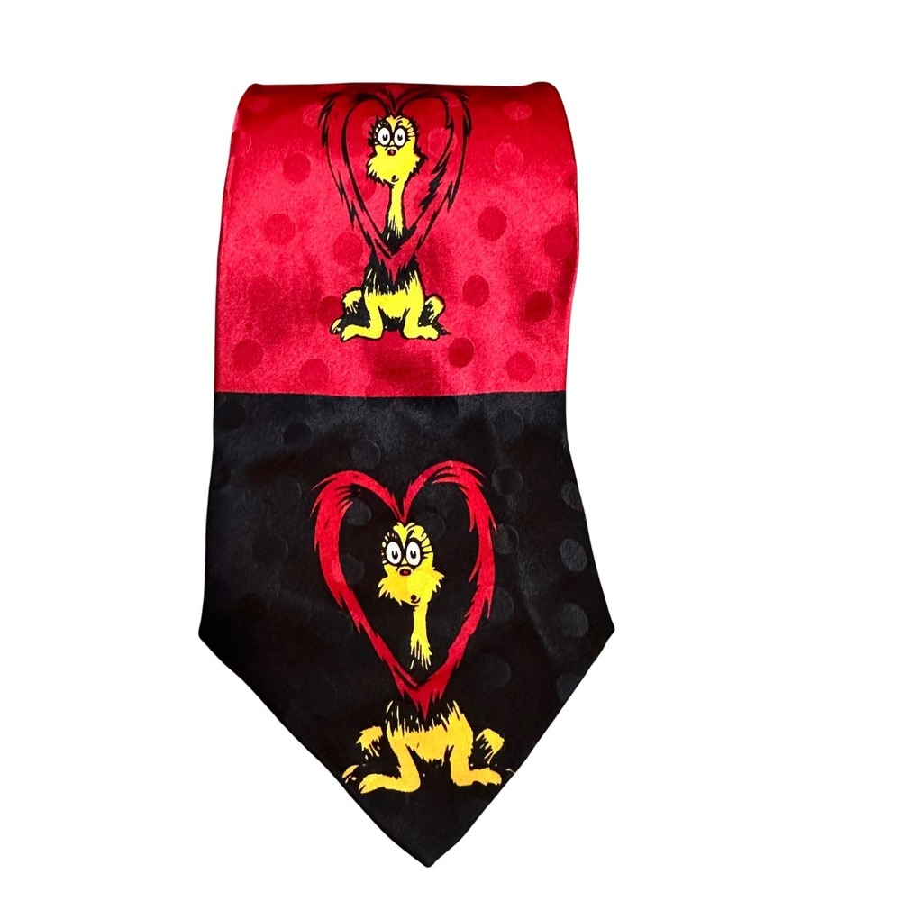 Vtg 96 Dr. Seuss "I'll‎ Run the Zoo"Valentine Heart Character Silk Tie Red Black